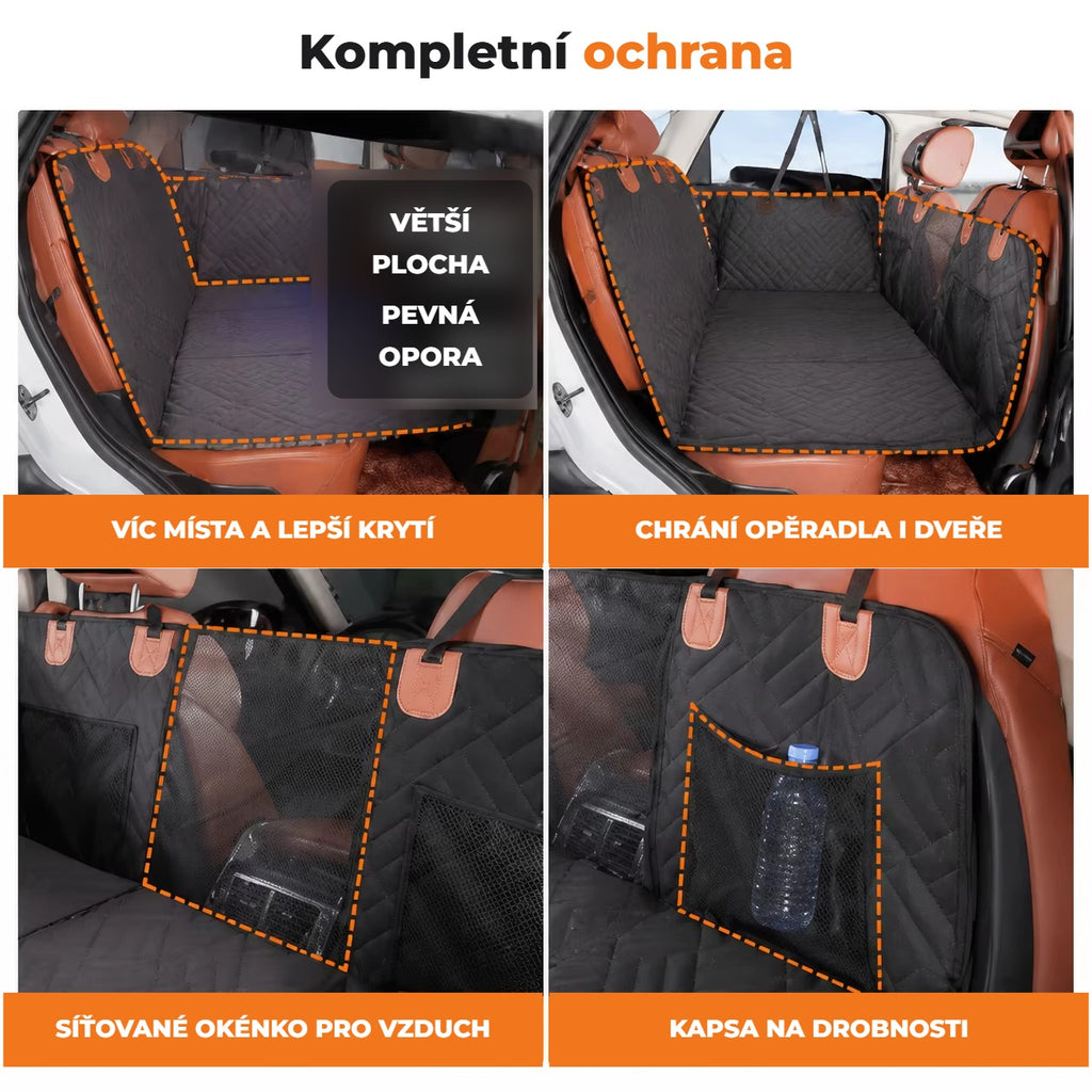 Kompletní ochrana: větší plocha, ochrana opěradel a dveří, síťované okénko a kapsa