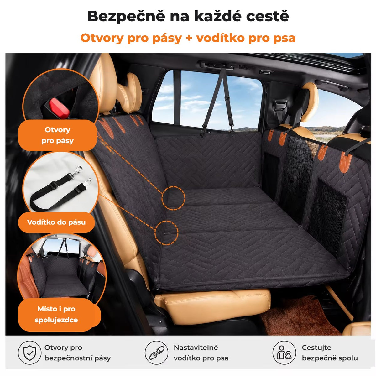 Otvory pro bezpečnostní pásy a vodítko pro psa