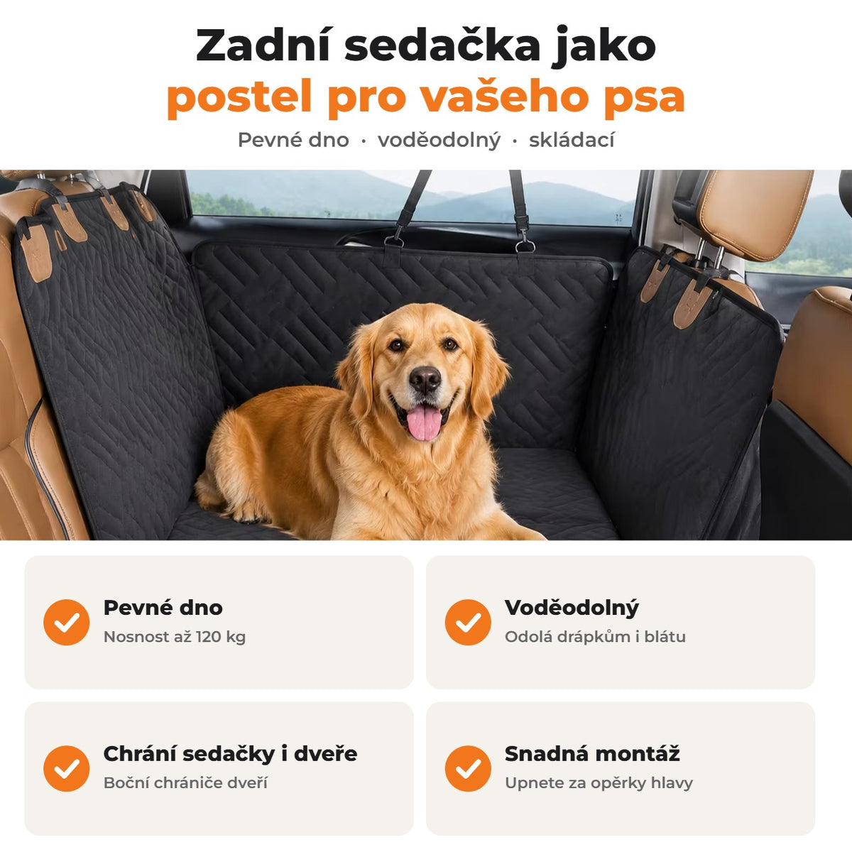 Potah do auta pro psa s pevným dnem – zadní sedačka jako postel pro psa